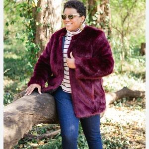 JCrew Collection Faux Fur Coat Burgandy
